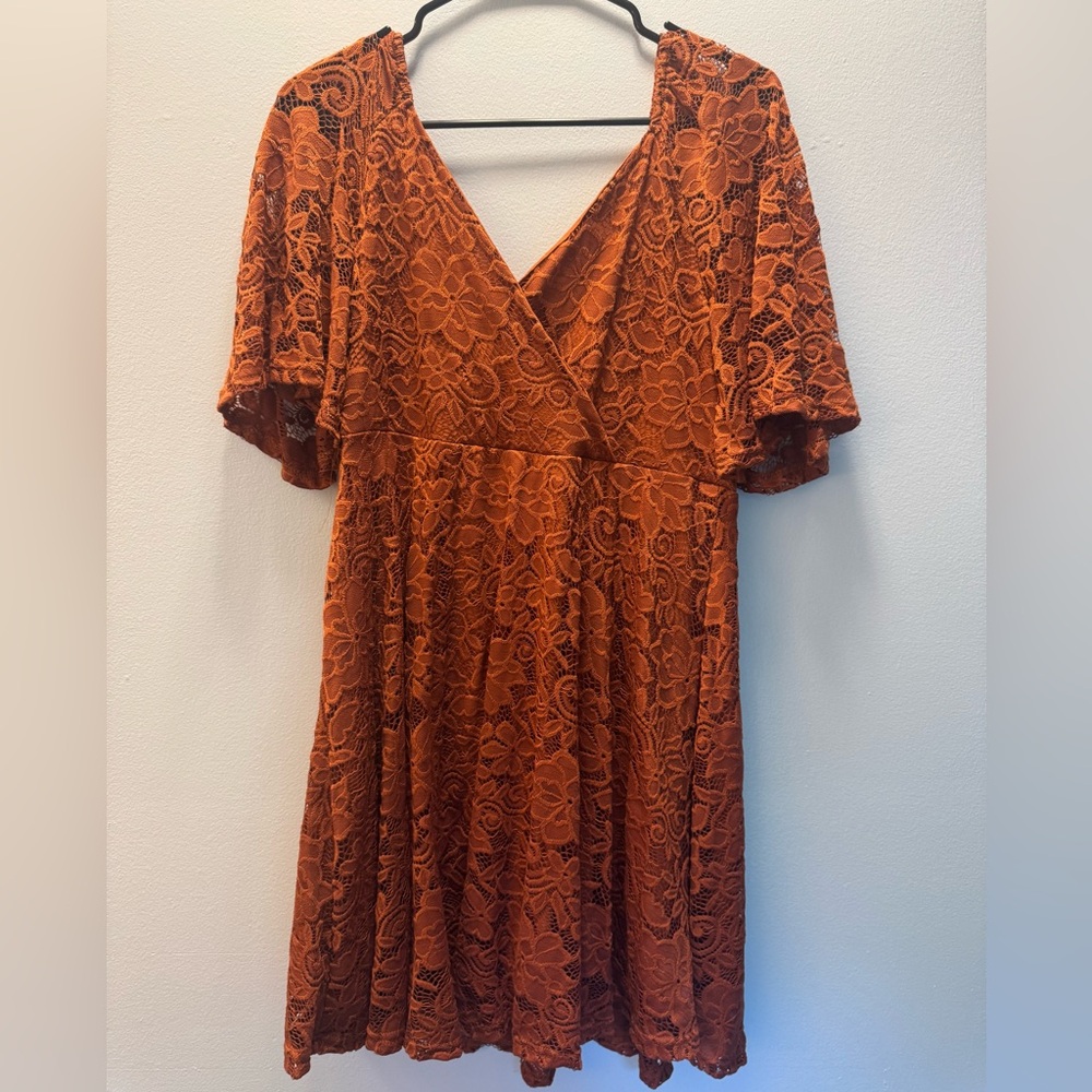 Boho Lace V-Neck Dress in Orange